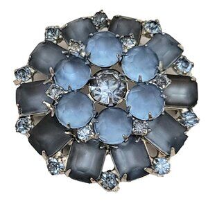 Weiss Silver Tone Blue Prong Set Rhinestone, Molded Glass Round Cluster Brooch